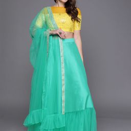Ethnovog Yellow  Turquoise Blue Made To Measure Lehenga Choli-image-5