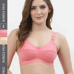 Floret Women Pack of 2 Pink & Beige Solid Non-Wired Non-Padded Full Coverage Everyday Bras T3061-4