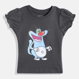 Eteenz Infant Girls Oggy and the Cockroaches Print Puff Sleeve Cotton Top-image-52