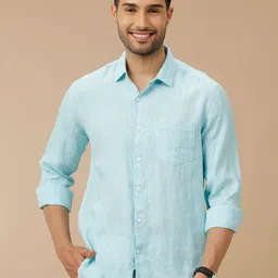 Linen Club Men Contemporary Slim Fit Spread Collar Pure Linen Casual Shirt-image-69