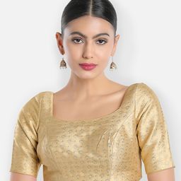 SALWAR STUDIO Printed Square Neck Brocade Back Open Readymade Saree Blouse-25