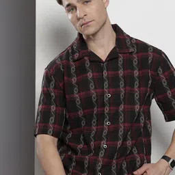 The Indian Garage Co Checked Striped Drop-Shoulder Sleeves Relaxed Fit Casual Shirt-image-13