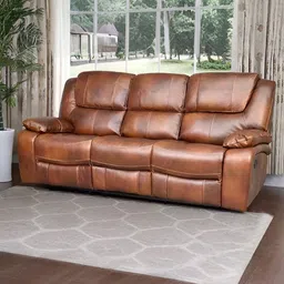 Royaloak Naples Italian Tan Brown Leather Manual 3 Seater Recliner-image-9