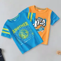 BAESD Boys Pack Of 2 Typography Printed Round Neck Short Sleeves Cotton T-shirts-image-84