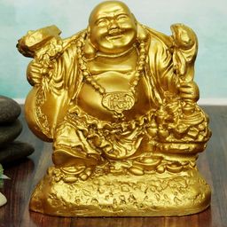 TIED RIBBONS Gold Toned Decorative Laughing Buddha Showpiece-3
