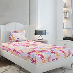 Monte Carlo Magenta & White Geometric Cotton 104 TC Single Bedsheet Set-2.24 m x 1.52 m-picture-0