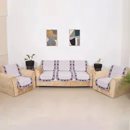 Aura Purple & Blue 6 Pieces Floral Printed 5 Seater Sofa Covers-picture-22