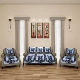 ROMEE Grey & Black 6 Pieces Floral Printed 5-Seater Sofa Covers-image-47