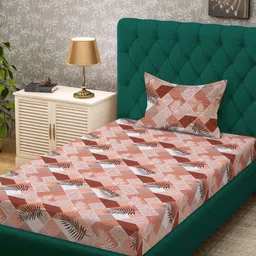 KLOTTHE Rust & Brown Floral Printed Pure Cotton 400 TC Single Bedsheet With Pillow Cover-picture-9