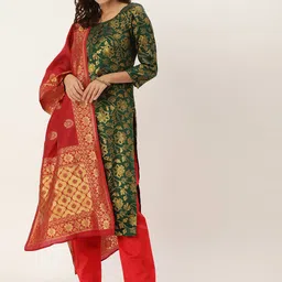 Kvsfab Green & Red Woven Design Unstitched Dress Material-picture-3