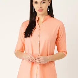 Vastraa Fusion Women Peach-Coloured Solid Casual Shirt-image-73