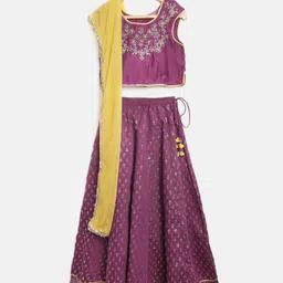 Biba Girls Purple & Golden Embroidered Ready to Wear Lehenga & Blouse with Dupatta-picture-11