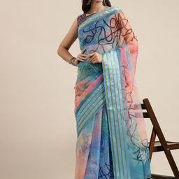 Saree mall Blue Printed Organza Sarees-picture-14