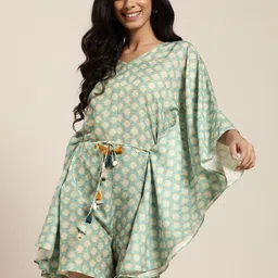 Varanga Sea Green & Blue Printed Kaftan Playsuit-image-52