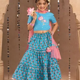 LIL DRAMA Girls Printed Ready to Wear Cotton Lehenga & Blouse With Dupatta-picture-55