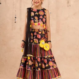 LIL DRAMA Girls Floral Printed Ready to Wear Lehenga & Blouse With Dupatta-picture-14