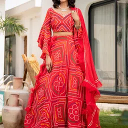 Divena Bandhani Printed Cotton Ready to Wear Lehenga & Blouse With Dupatta-picture-10