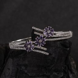 PANASH Silver-Plated Cubic Zirconia Stone Studded Kada Bracelet-picture-36