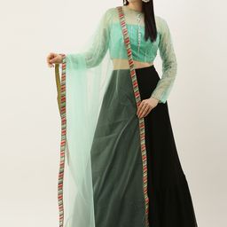 Ethnovog Sea Green  Black Embellished Sequinned Made to Measure Lehenga  Blouse With Dupatta-14