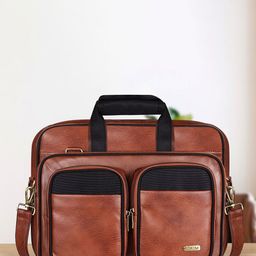 LOREM Tan & Black Color Faux Leather 28L Messenger Bag For Men-21