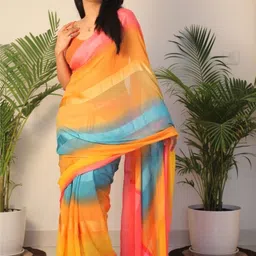 SANJANA SILK Colourblocked Printed Pure Georgette Bagh Saree-18