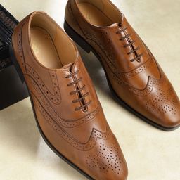 House of Pataudi Men Brown Leather Handcrafted Formal Brogues-image-7