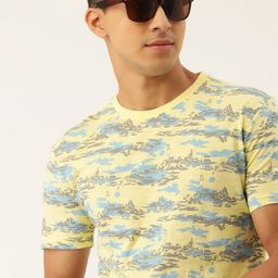 Peter England Casuals Men Yellow & Blue Conversational Printed T-shirt-image-41