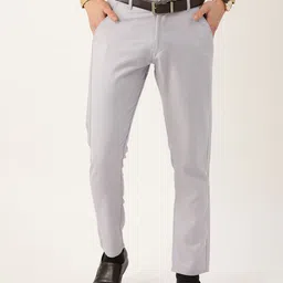 SOJANYA Men Blue & Off-White Smart Fit Textured Formal Trousers-image-4