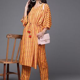 Varanga Women Mustard Yellow & Pink Ethnic Motifs Printed Pure Cotton Kurta with Trousers-58