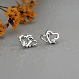 DressBerry Rhodium-Plated 925 Sterling Silver CZ Heart Shaped Studs-image-96