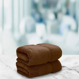 Aura Set Of 2 Otter Brown Solid 650 GSM Super Absorbent Pure Cotton Hand Towels-3