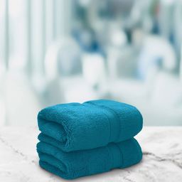 Aura Set Of 2 Baltic Blue Solid 650 GSM Super Absorbent Pure Cotton Hand Towels-31