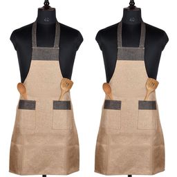 Kuber Industries Set Of 2 Gold-Toned Water Resistance Kitchen Apron-52