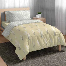 The Happy Pod Yellow & White Microfiber Single Comforter & Bedsheet with 1 Pillow Cover-image-2