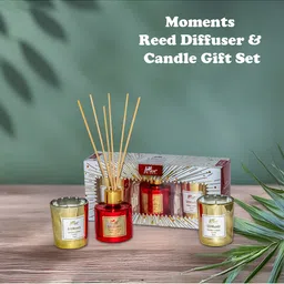 Pan Aromas Moments Golden Amber 3Pcs Red & White Reed Diffuser & Scented Candles Gift Set-9