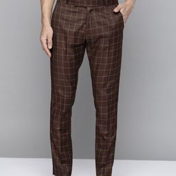 DENNISON Men Burgundy Checked Smart Tapered Fit Trousers-11