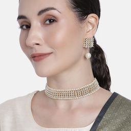 I Jewels White Gold-Plated Kundan & Pearl Embellished Jewellery Set-3