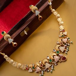 PANASH Gold-Plated Stones-Studded & Beaded Jewellery Set-image-83
