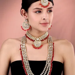 Peora Women Gold-Plated Kundan Beaded & Stone-Studded Jewellery Set-image-95