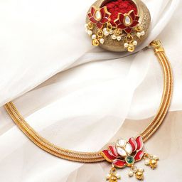 Rubans 18K Gold-Plated Kundans Studded & Pearl Beaded Jewellery Set-image-70