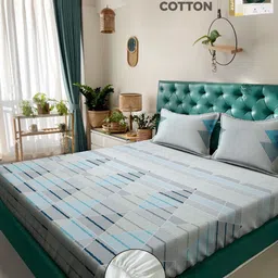 KLOTTHE Printed 400 TC Pure Cotton Fitted Super King Double Bedsheet & 2 Pillow Covers-image-11