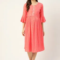 Sweet Dreams Women Peach-Coloured Floral Printed Maternity Nightdress-image-54