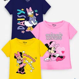 YK Disney Girls Pack of 3 Minnie Mouse Printed Round Neck Regular T-shirts-16