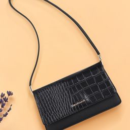 Fastrack Black Animal Textured PU Regular Structured Shoulder Bag-4