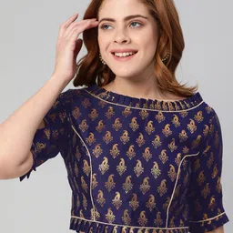 flaher Ethnic Motifs Woven Design Zari Boat Neck Padded Saree Blouse-picture-42