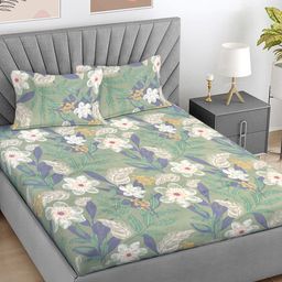 FABINALIV Green & Blue Floral Printed 300 TC King Bedsheet Set 2.50 m x 2.25 m-image-94