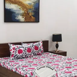 Steve & Anderson Pink & White Printed 160 TC Queen Bedsheet Set-1.82 m x 1.98 m-image-58