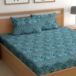 CG HOMES Blue & White Printed Cotton 210 TC Queen Bedsheet Set 2.5 m x 2.25 m-image-71