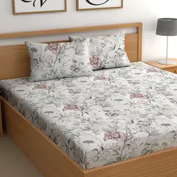 CG HOMES Grey Floral Printed 210 TC Cotton Queen Bedsheet Set 1.8 cm x 1.8 cm-picture-42
