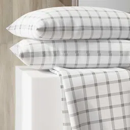Layers Zen White & Brown Checkered 225 T Double Bedsheet with 2 Pillow Covers-picture-3
